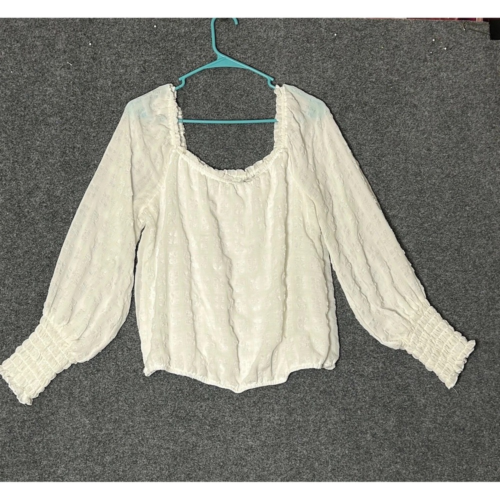 Penelope Rose White Peasant  Shirt - Women's LARGE - Flowy Boho Festival